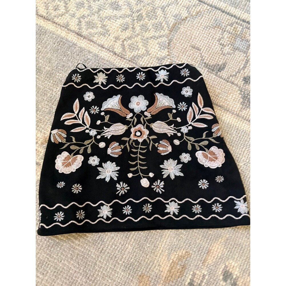 Black Suede Embroidered Floral Urban Outfitters Mi Ami Mini Skirt